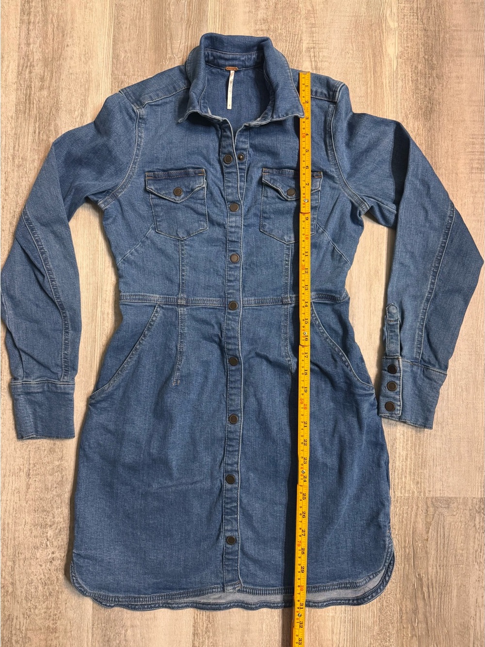 Free People Dynomite Denim Mini Shirt Dress Medium Wash - Small - Picture 6 of 9